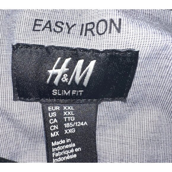 H&M Mens Slim Fit Easy Iron Gray Button-Up Shirt Long Sleeve Extra Buttons 2XL - Picture 3 of 5
